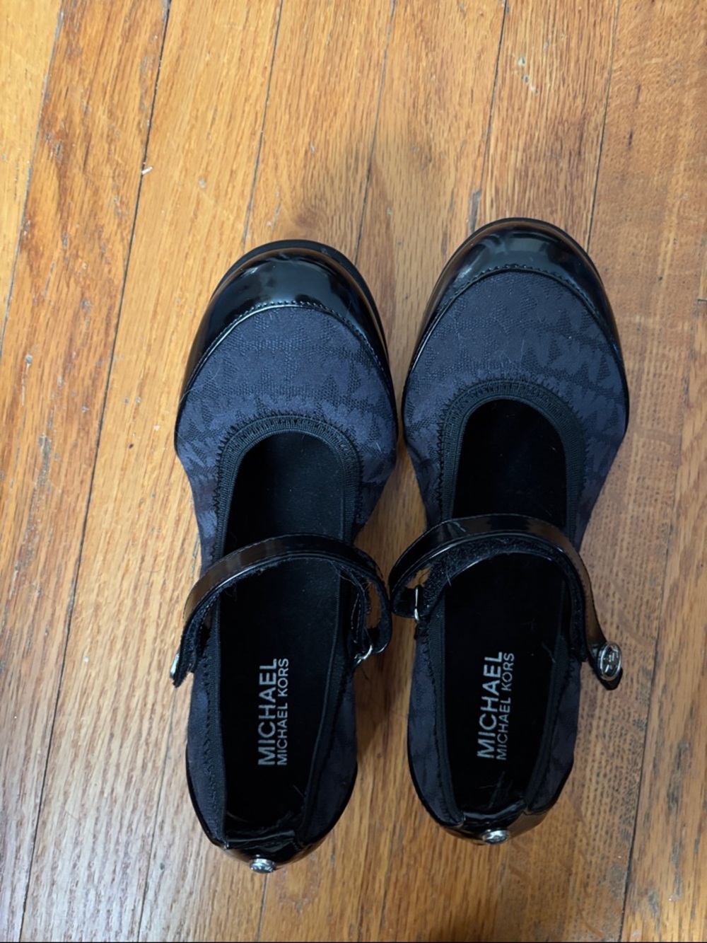 MICHAEL Michael Kors Black Logo Mary Jane Flats with Patent Trim